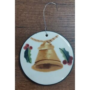 Hartstone Pottery Ceramic Christmas Ornament Bell Holly Berry Holiday Round A6